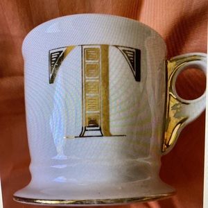 Anthropologie Monogram “T”  Shaving Mug Style Old School Eclectic cream gold Y2K